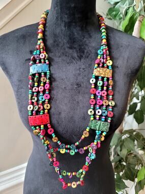 Multicolor Beaded Boho Statement Necklace Long Layered Tribal Festival Jewelry